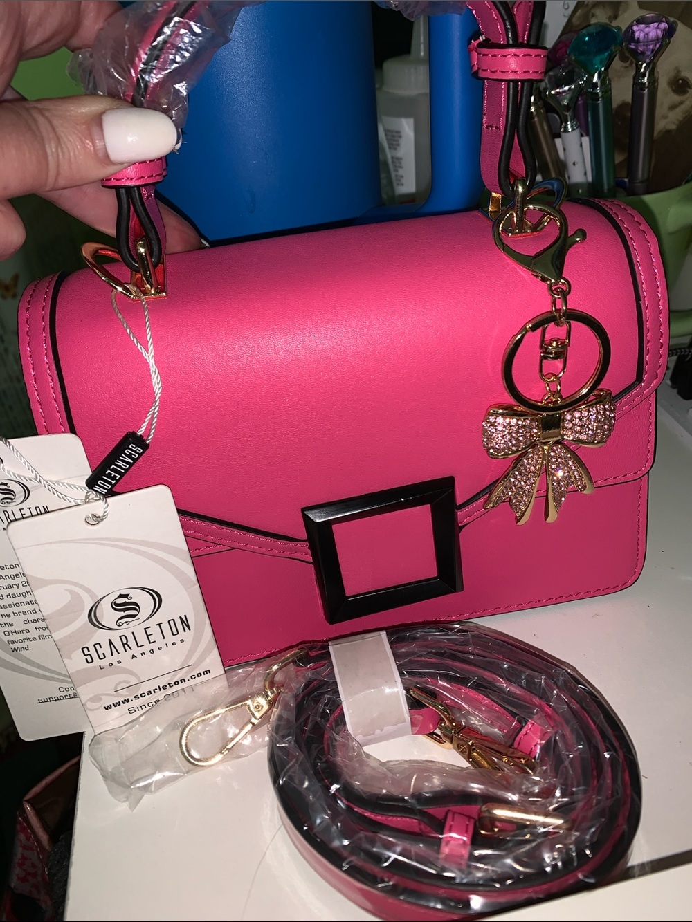 Scarlton Hot Pink Top-Handle Satchel with Detachable Strap